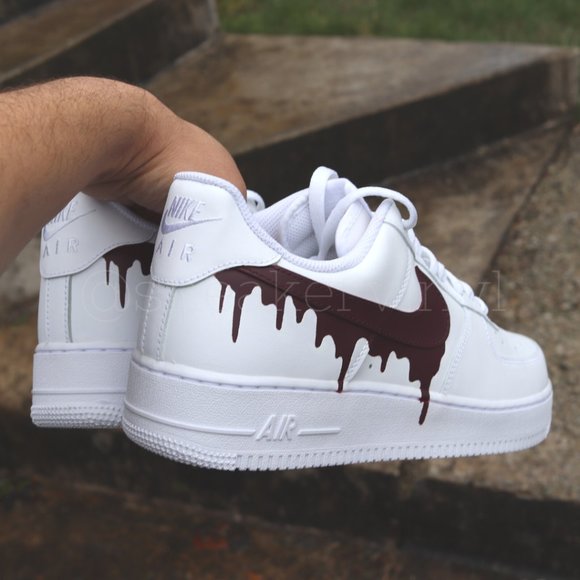 Nike Air Force 1 Low White Burgundy Paint Drip Custom NWT - Picture 8 of 9
